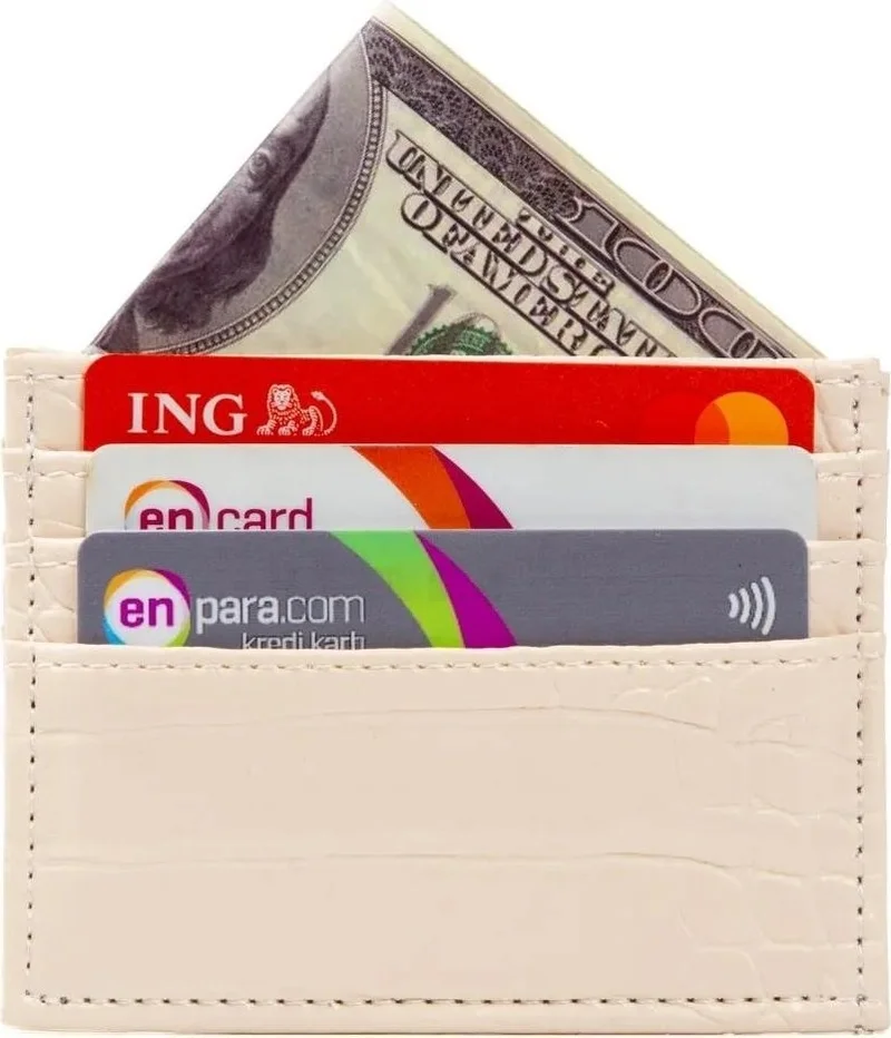 Newish Polo Beige Practical Patterned Crocodile Unisex Thin Card Holder