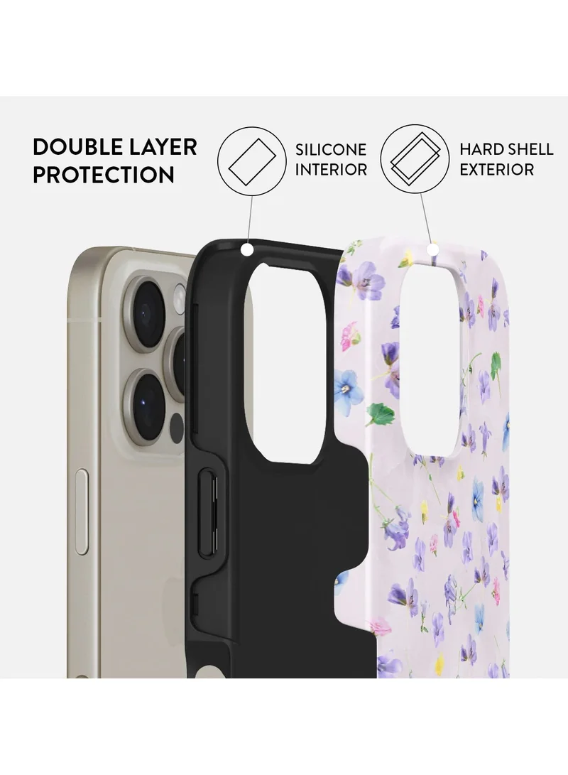 BURGA iPhone 16 Pro  Case, 2 Piece Hard Shell + TPU Silicone Interior, Shock Absorption, All Port Accessible, Raised Bezel For Screen & Camera Protection, Never Fading HQ Print,Wildflower