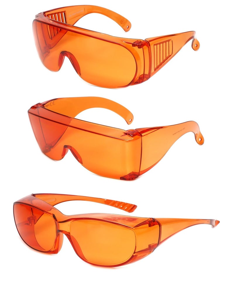 Calabria 1003-3000-6000 3 Pack Orange Fitover Dental Safety Glasses Protection for Teeth Whitening LED Light Eye Shield Red Light Goggles Blue Light Blocking Glasses Fit Over Prescription Glasses - Image 4