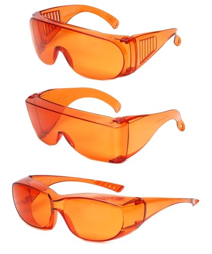 Calabria 1003-3000-6000 3 Pack Orange Fitover Dental Safety Glasses Protection for Teeth Whitening LED Light Eye Shield Red Light Goggles Blue Light Blocking Glasses Fit Over Prescription Glasses - Image 1