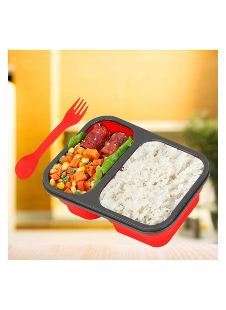 Spaceshoop Silicone Collapsible Lunch Box with Spoon, Portable Food Storage Containers Space Saving Microwave Refrigerator Food Containers  - Image 3