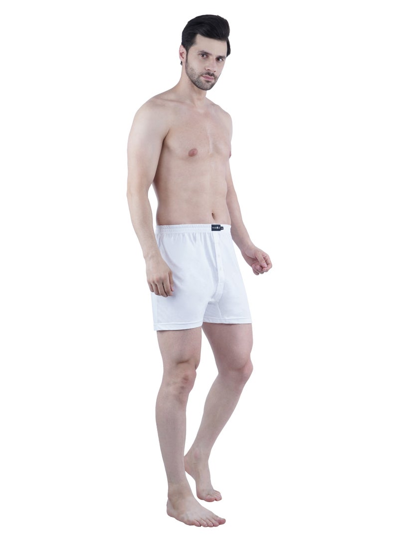 WHITE LEAF Men's Knitted Boxers 3PCS Pack – 100% Combed Cotton Breathable Relaxed Fit Innerwear - White - Image 4