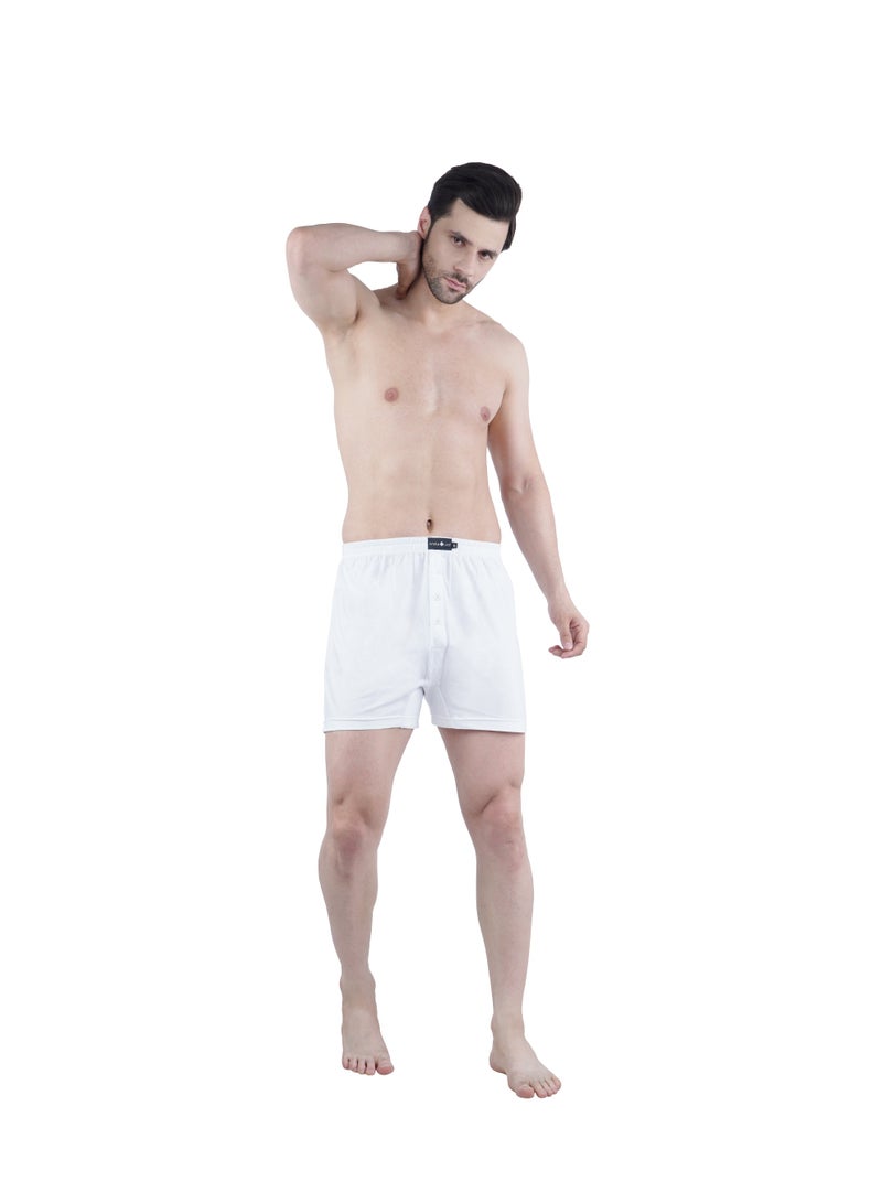 WHITE LEAF Men's Knitted Boxers 3PCS Pack – 100% Combed Cotton Breathable Relaxed Fit Innerwear - White - Image 1