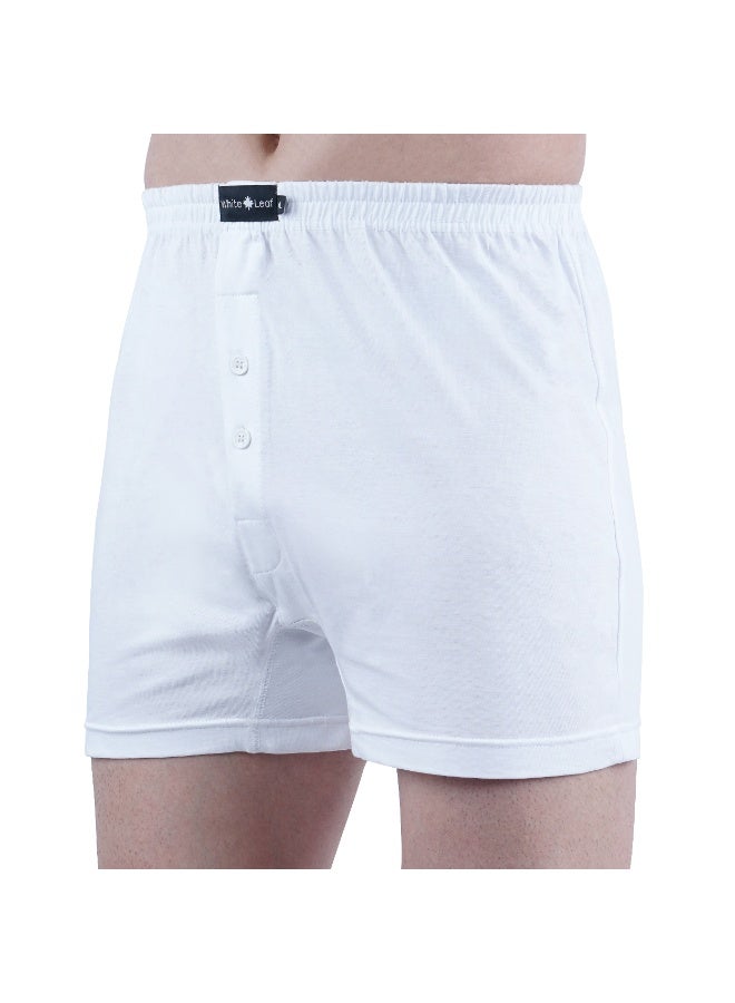 WHITE LEAF Men's Knitted Boxers 3PCS Pack – 100% Combed Cotton Breathable Relaxed Fit Innerwear - White - Image 5