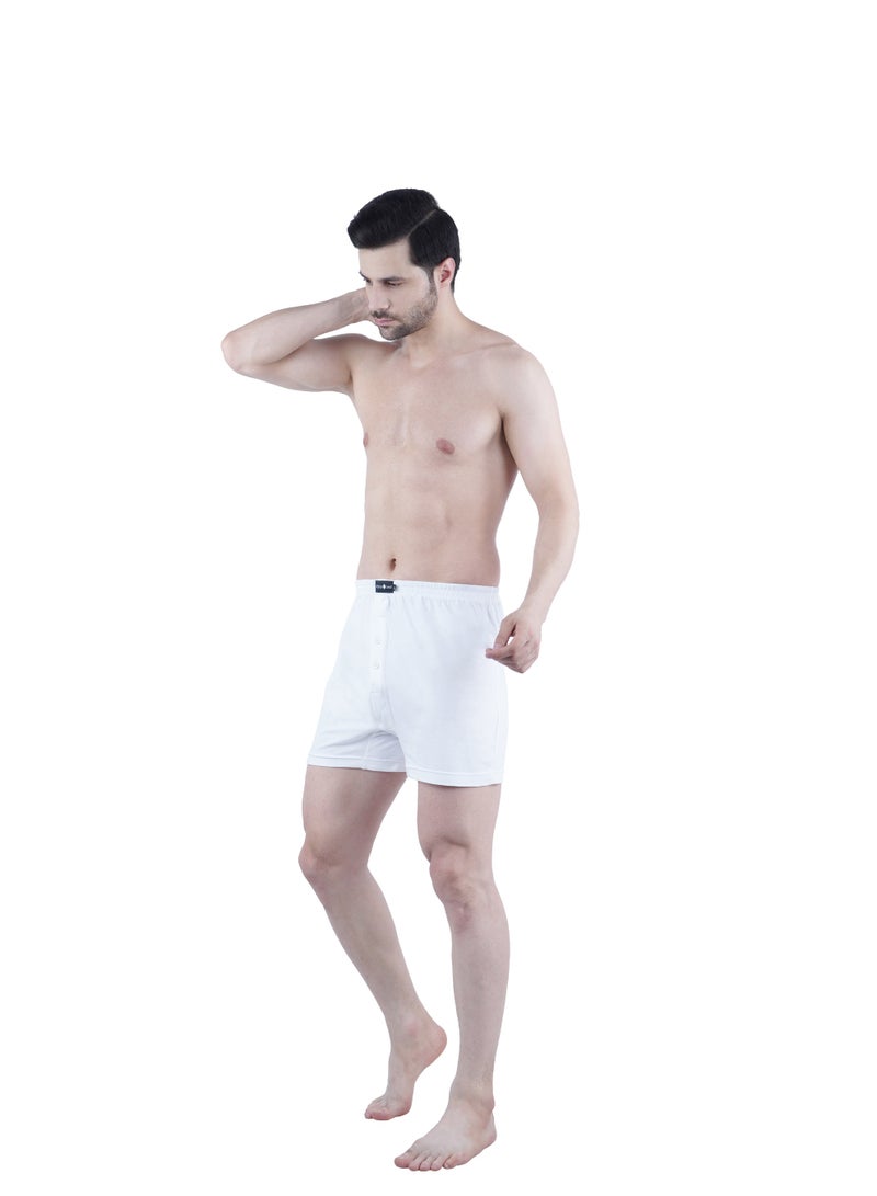 WHITE LEAF Men's Knitted Boxers 3PCS Pack – 100% Combed Cotton Breathable Relaxed Fit Innerwear - White - Image 3