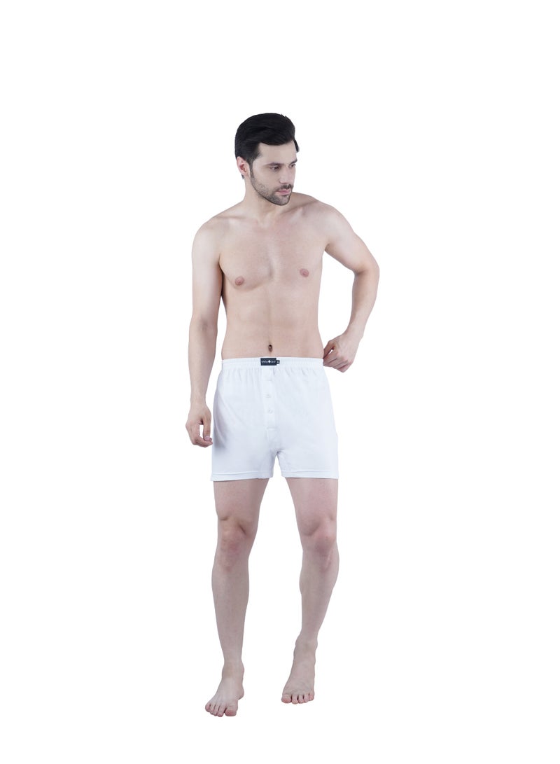WHITE LEAF Men's Knitted Boxers 3PCS Pack – 100% Combed Cotton Breathable Relaxed Fit Innerwear - White - Image 2