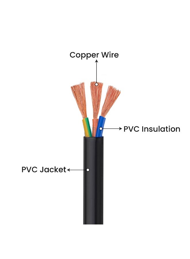 درافل كابل كهربائي ثلاثي النواة من دورافيل، سلك طاقة معزول بمادة PVC سوداء، موصل نحاسي مرن (أسود ثلاثي النواة 10 أمتار، 1.5 مم) - Image 2