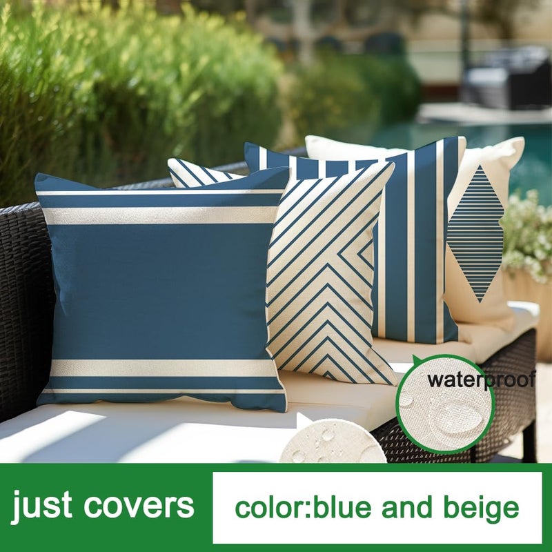 RABUSOFA Outdoor Pillows Waterproof,18x18 inch Blue and White Boho Set of 4 for Patio Furniture,Sunbrella Outdoor Pillow Covers(2B-18) (18"x18") - Image 4
