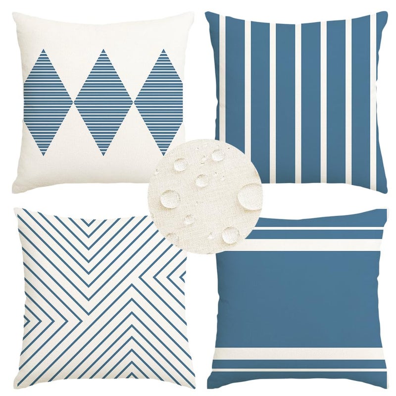 RABUSOFA Outdoor Pillows Waterproof,18x18 inch Blue and White Boho Set of 4 for Patio Furniture,Sunbrella Outdoor Pillow Covers(2B-18) (18"x18") - Image 1