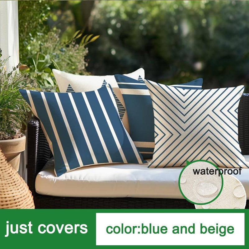 RABUSOFA Outdoor Pillows Waterproof,18x18 inch Blue and White Boho Set of 4 for Patio Furniture,Sunbrella Outdoor Pillow Covers(2B-18) (18"x18") - Image 5