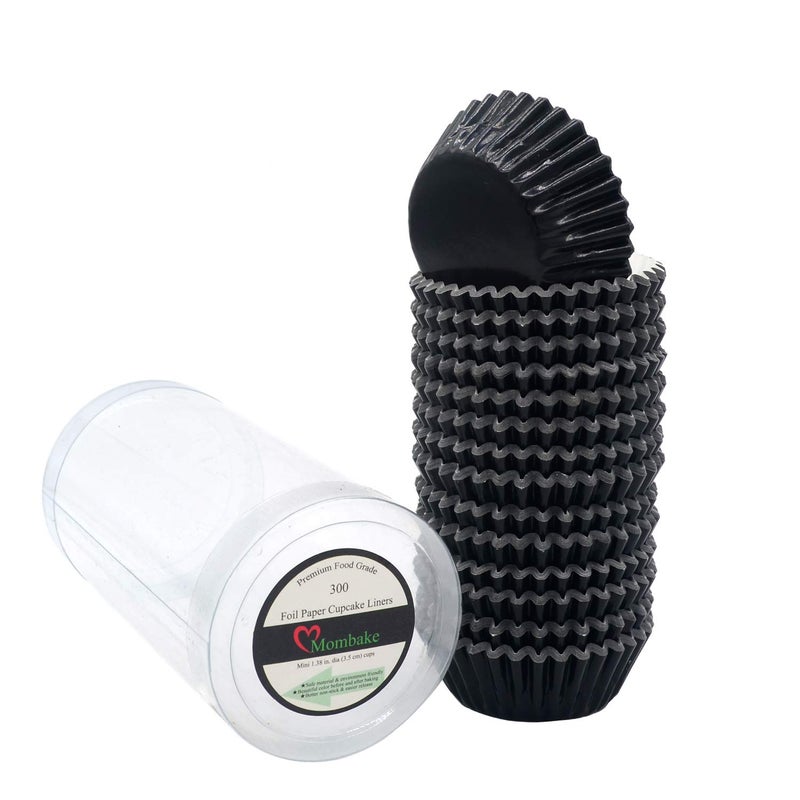 Mombake Mini Black Foil Cupcake Liners Muffin Baking Cups for Party and More 300Count