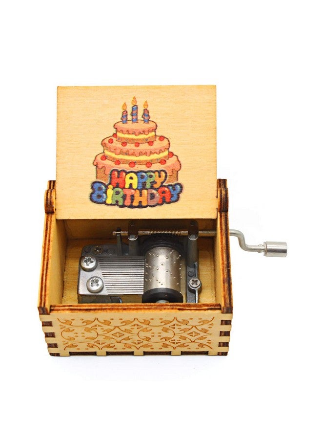 EITHEO Wooden Uniq Carved Hand Crank Happy-Birthday-Cake Theme Music Box - Image 1