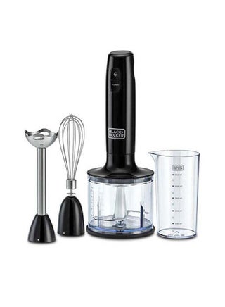 Hand Blender, 600ml Chopping Bowl, 500ml Beaker, Stainless Steel Blades, Dual Speed, 3-in-1 Functionality, Anti-Slip, Perfect for Blending, Chopping, Whisking, HB600-B5 Black/Clear