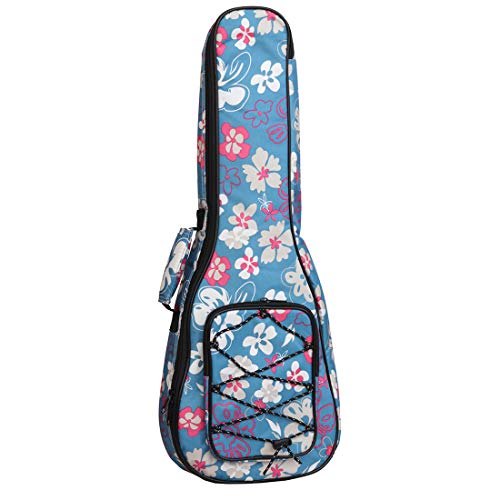 Longteam Print Ukulele Case 10mm Sponge Portable Waterproof Ukuleles bag Cover Uke gig bag with Accessory Storage Pocket (21 In Soprano, Blue Flower) - Image 2