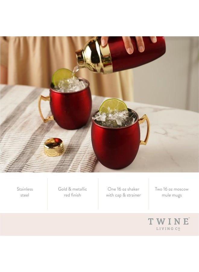 Twine Red Mule Mug & Cocktail Shaker Gift Barware Sets, 16 oz - Image 2