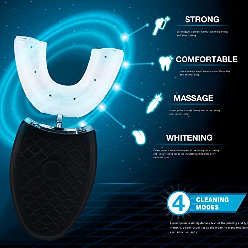 Romooa 2 Pieces Ultrasonic Electric Toothbrush Adults U Shaped Automatic Toothbrushes for Teeth Whitening, 3 Brush Heads, Whole Mouth 360 Degree Cleaning Hands Rechargeable IPX7 Waterproof (No Base) - Image 4