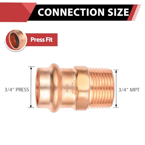 EFIELD Pack of 10 EFIELD Press Copper Fittings34Inch Copper Press x 34inch Male Copper AdaptersPRESS043 - Image 3