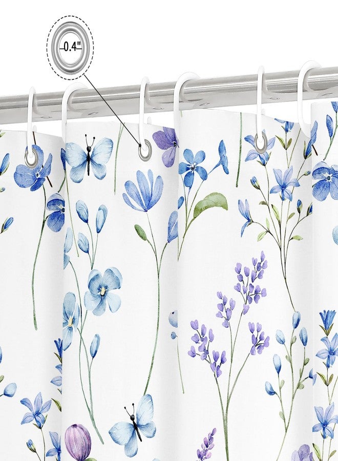 Litabel Watercolor Floral Shower Curtain, Blue Butterfly Flower Shower Curtain for Bathroom, Modern Minimalist White Waterproof Fabric Shower Curtain Set, 72x72 Inch - Image 5