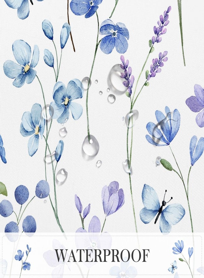 Litabel Watercolor Floral Shower Curtain, Blue Butterfly Flower Shower Curtain for Bathroom, Modern Minimalist White Waterproof Fabric Shower Curtain Set, 72x72 Inch - Image 3