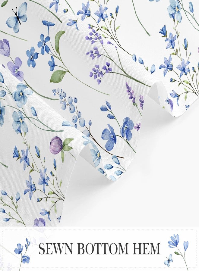 Litabel Watercolor Floral Shower Curtain, Blue Butterfly Flower Shower Curtain for Bathroom, Modern Minimalist White Waterproof Fabric Shower Curtain Set, 72x72 Inch - Image 4