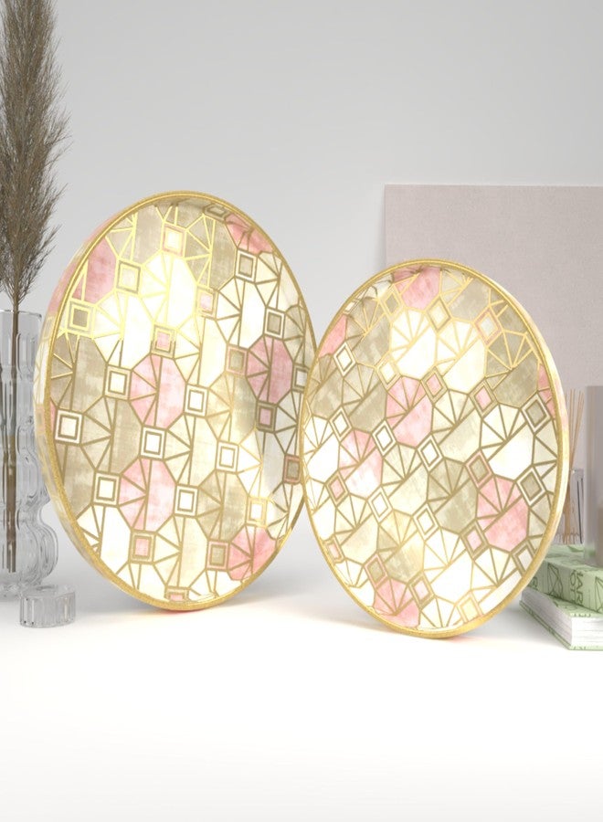 Castleite Ember Decorative Round Wooden Tray Set of 2 Handcrafted Trays for Serving, Use in Kitchen, Dining Table, Decor or Storage - Epoxy Resin Coated - Large, Small (Santuoso) - Image 1