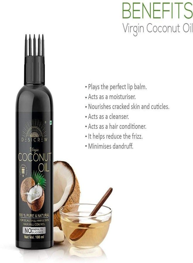 DESICREW Desi Crew 100% Pure Virgin Coconut Oil - WITH COMB APPLICATOR - Cold Pressed - For Hair, Skin & Body 100mL Hair Oil (100 ml) - Image 4