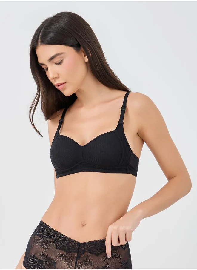 Styli Styli Pack of 3 - Floral Jacquard Rib Padded Non-Wired T-Shirt Bra