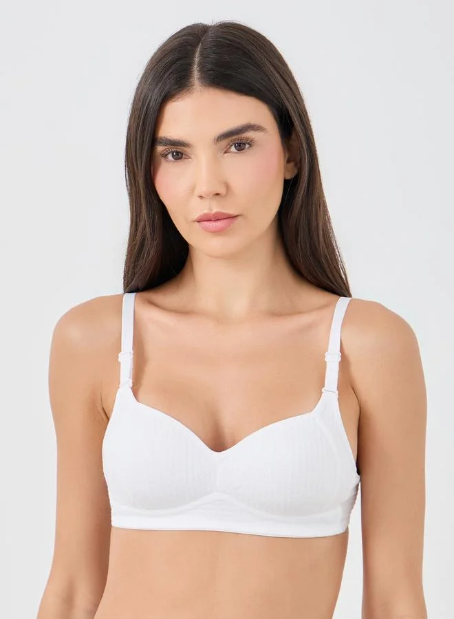 Styli Styli Pack of 3 - Floral Jacquard Rib Padded Non-Wired T-Shirt Bra
