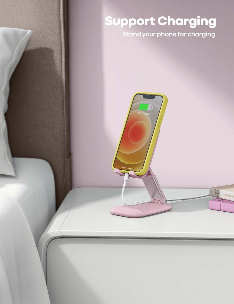 Lamicall Pink Phone Holder, Desk Accessories - Rose Gold Pink Office Cell Phone Holder, Desktop, Office Desks Accessories, Desk Decor Gifts for Women, for iPhone, 4-8'' Phone - Image 3