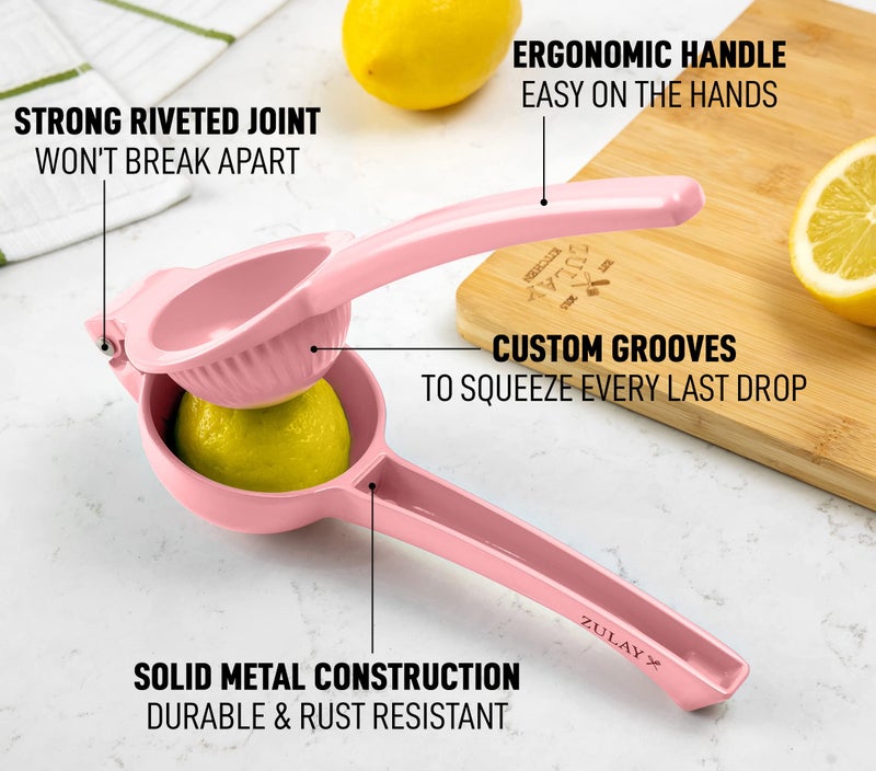 Zulay Kitchen Zulay Premium Quality Metal Lemon Squeezer, Citrus Juicer, Manual Press for Extracting the Most Juice Possible - Pink - Image 2