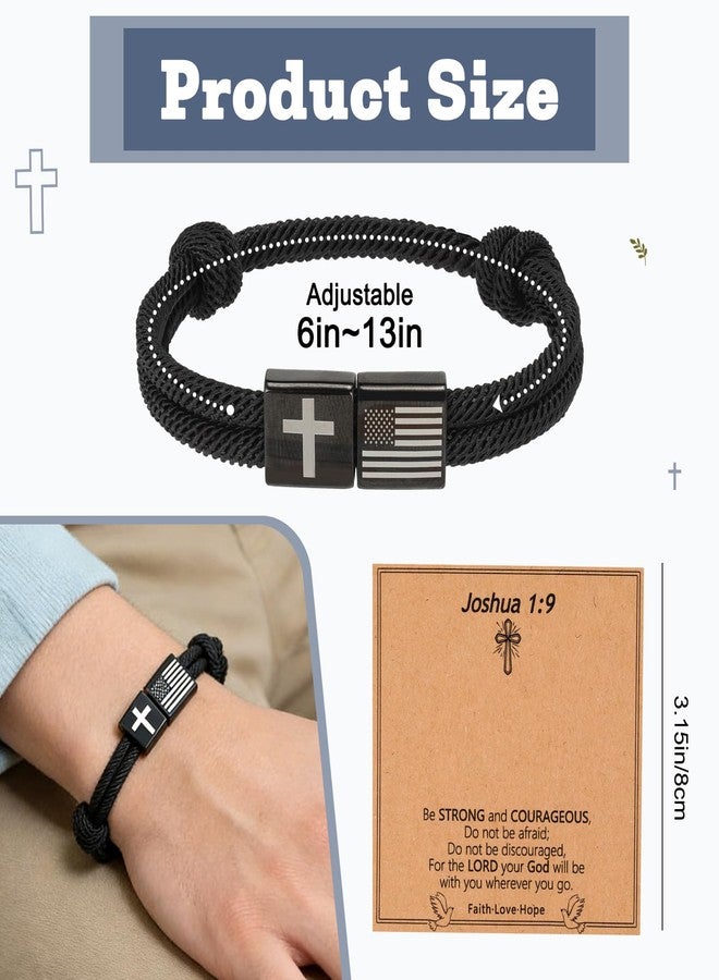 Joyline Patriotic Cross Bracelet for Men Boys - American Flag Paracord Joshua 1:9 Bracelet - Inspirational Religious Veterans Day Birthday Christian Gifts(Joshua1:9) - Image 4