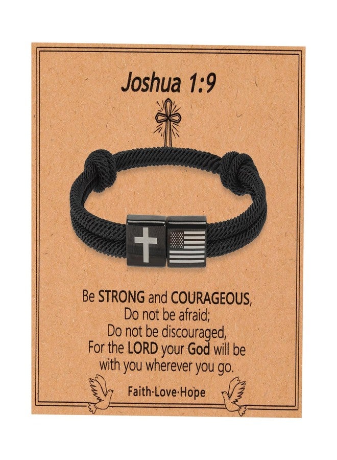 Joyline Patriotic Cross Bracelet for Men Boys - American Flag Paracord Joshua 1:9 Bracelet - Inspirational Religious Veterans Day Birthday Christian Gifts(Joshua1:9) - Image 1
