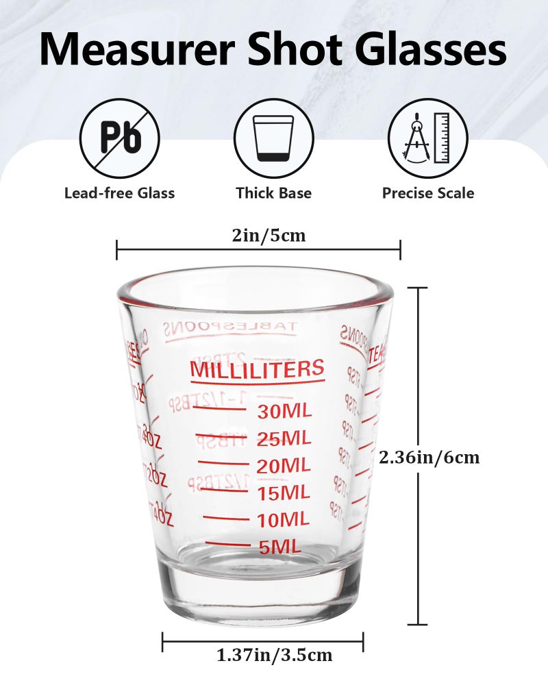 SAIAOKJ Shot Glasses Measuring Cup Set 2PACK Espresso Shot Glasses Liquid Heavy Glass 26-Incremental Measurement 1 OZ, 2 TBS, 6 TSP, 30 ML Kitchen Tools (RED&Black) - Image 2