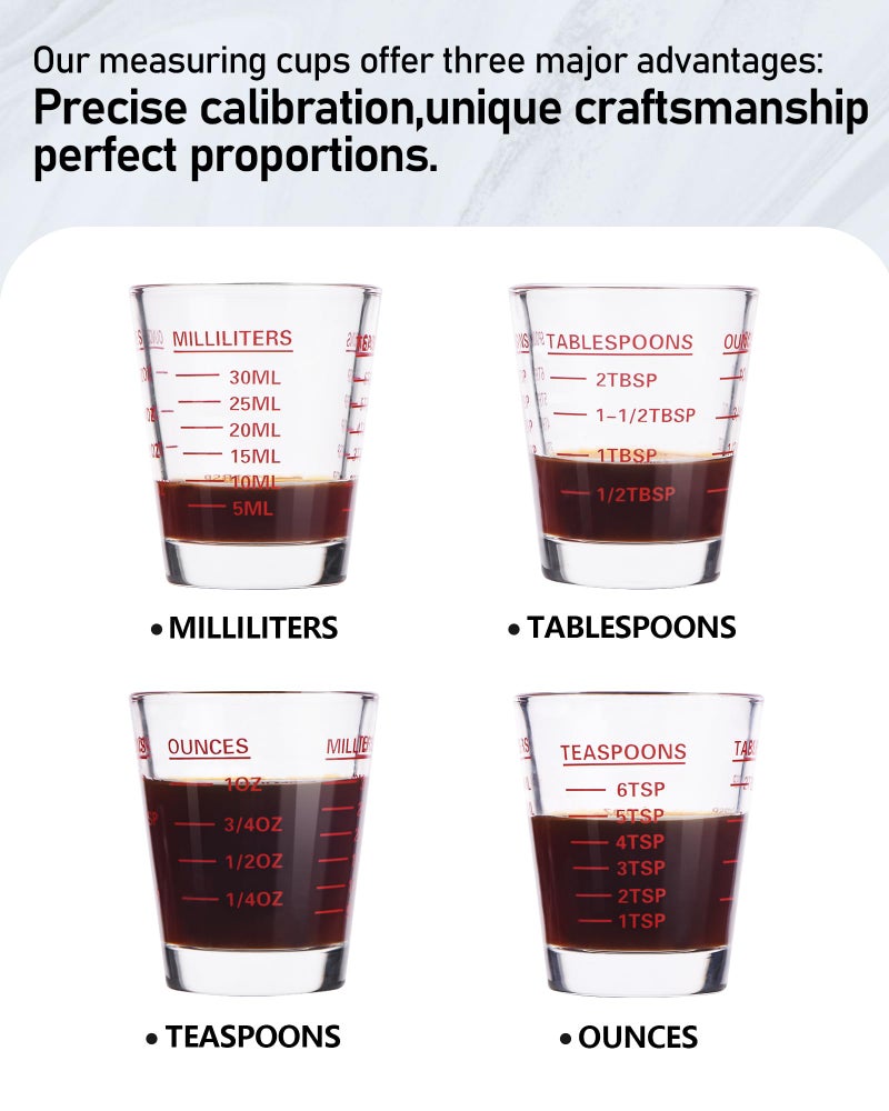 SAIAOKJ Shot Glasses Measuring Cup Set 2PACK Espresso Shot Glasses Liquid Heavy Glass 26-Incremental Measurement 1 OZ, 2 TBS, 6 TSP, 30 ML Kitchen Tools (RED&Black) - Image 3
