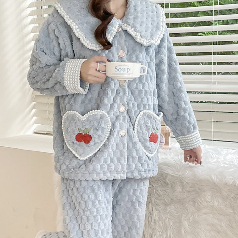 Cozy Coral Fleece Maternity Pajamas Set 234 Cherry Blue Gray 