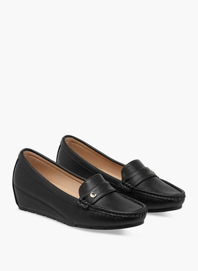 Le Confort Women Textured Slip-On Loafers with Wedge Heels