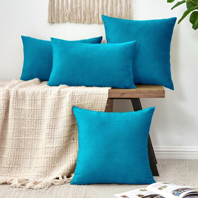 Grineed Throw Pillow Covers Decorative Velvet Set Of 2 18X18 Inch Pillow Covers  Soft Teal Pillowcases For Couch Sofa Bed Living Room  Farmhouse Home Boho Decor  Square Accent Cushion Covers - Image 3