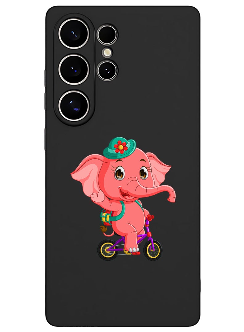 Theodor Protective Slim Fit Case Liquid Silicone Cover with Full Body Protection Anti-Scratch Shockproof Case For Samsung Galaxy S25 Ultra (Black) - pink elephant - Image 1