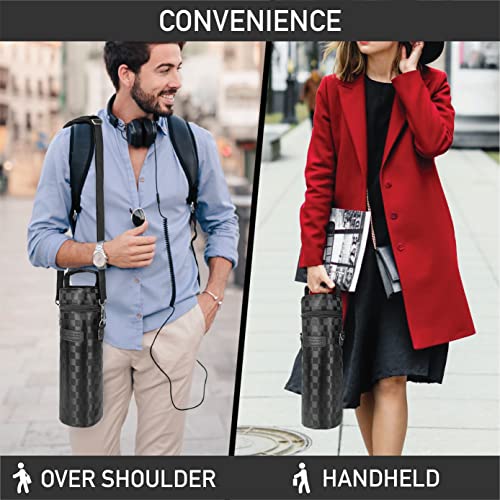 opux Wine Bag Single Bottle Carrier Tote, Insulated Wine Cooler Bag for Travel Picnic Beach with Shoulder Strap, Thermal One Bottle Holder Carrying Case Wine Gift for Women Men, Black Squares - Image 5