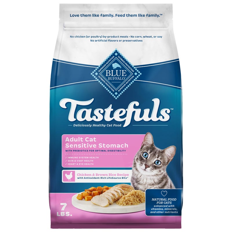 Blue Buffalo Tastefuls Adult Dry Cat Food Sensitive Stomach Formula, Made in the USA with Natural Ingredients, Chicken Recipe, 7-lb. Bag - Image 1