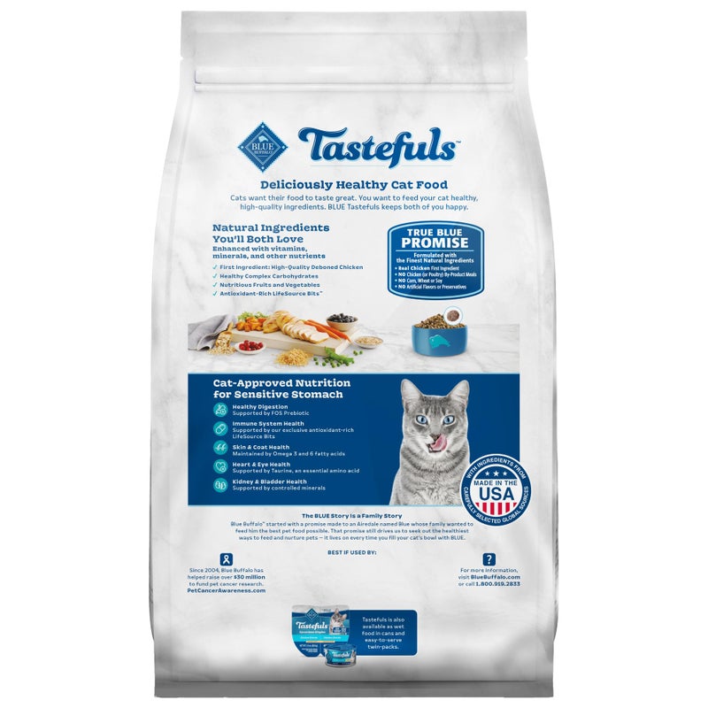 Blue Buffalo Tastefuls Adult Dry Cat Food Sensitive Stomach Formula, Made in the USA with Natural Ingredients, Chicken Recipe, 7-lb. Bag - Image 2