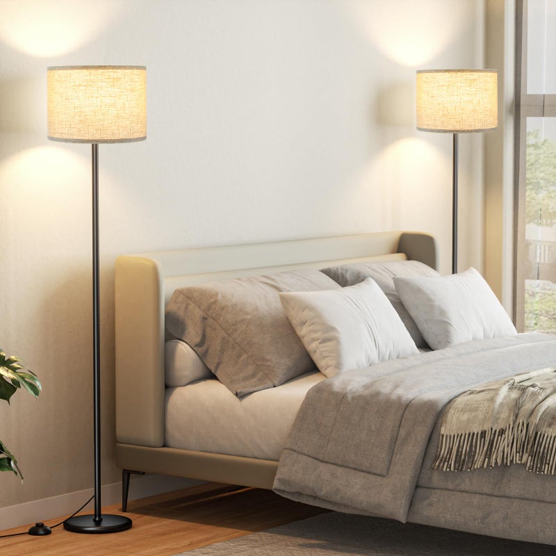 Ambimall 60'' Modern Floor Lamp Set of 2, 2PK Tall Lamps for Living Room Bedroom, Beige Shade with Black Pole(Without Bulb) - Image 2