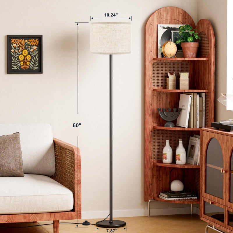 Ambimall 60'' Modern Floor Lamp Set of 2, 2PK Tall Lamps for Living Room Bedroom, Beige Shade with Black Pole(Without Bulb) - Image 3