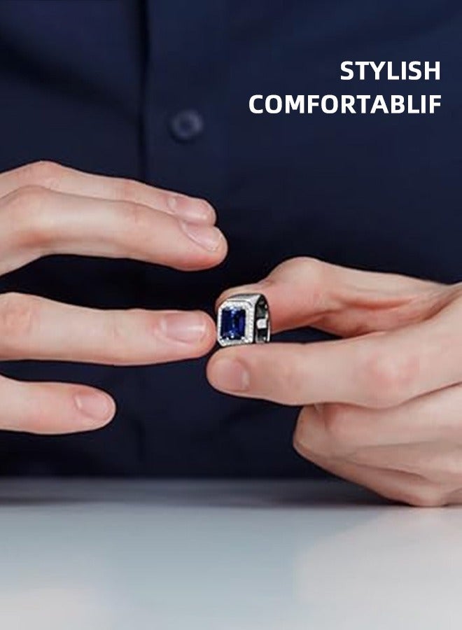 خاتم رجالي من الأحجار الكريمة وخاتم الزركون، خاتم خطوبة كلاسيكي من الأحجار الكريمة، خاتم إبهام فاخر للأب والرجل كهدايا - Image 4