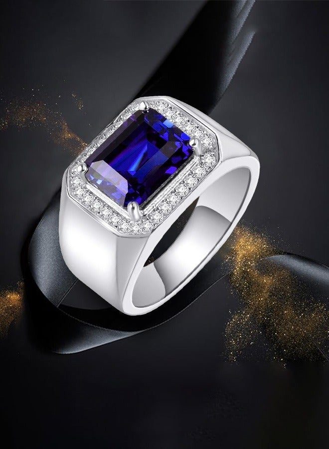خاتم رجالي من الأحجار الكريمة وخاتم الزركون، خاتم خطوبة كلاسيكي من الأحجار الكريمة، خاتم إبهام فاخر للأب والرجل كهدايا - Image 5