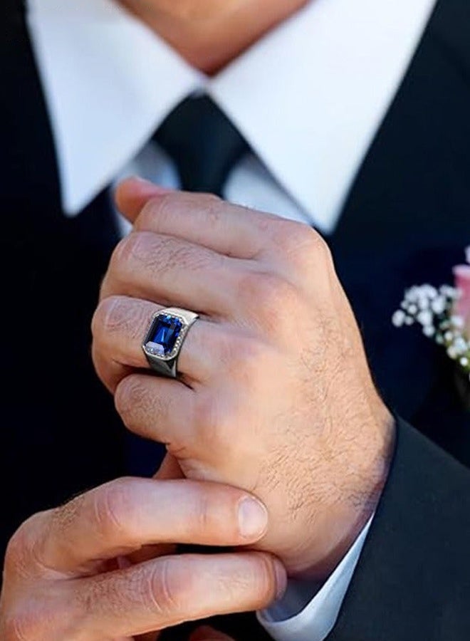 خاتم رجالي من الأحجار الكريمة وخاتم الزركون، خاتم خطوبة كلاسيكي من الأحجار الكريمة، خاتم إبهام فاخر للأب والرجل كهدايا - Image 2