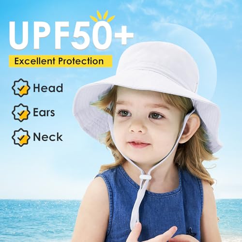 Zando Baby Girls Boys Sun Hat Infant Toddler Wide Brim UPF 50+ Sun Protection Kids Outdoor Pool Beach Cap White 18.1"-19.7" / 12-24 Months - Image 2