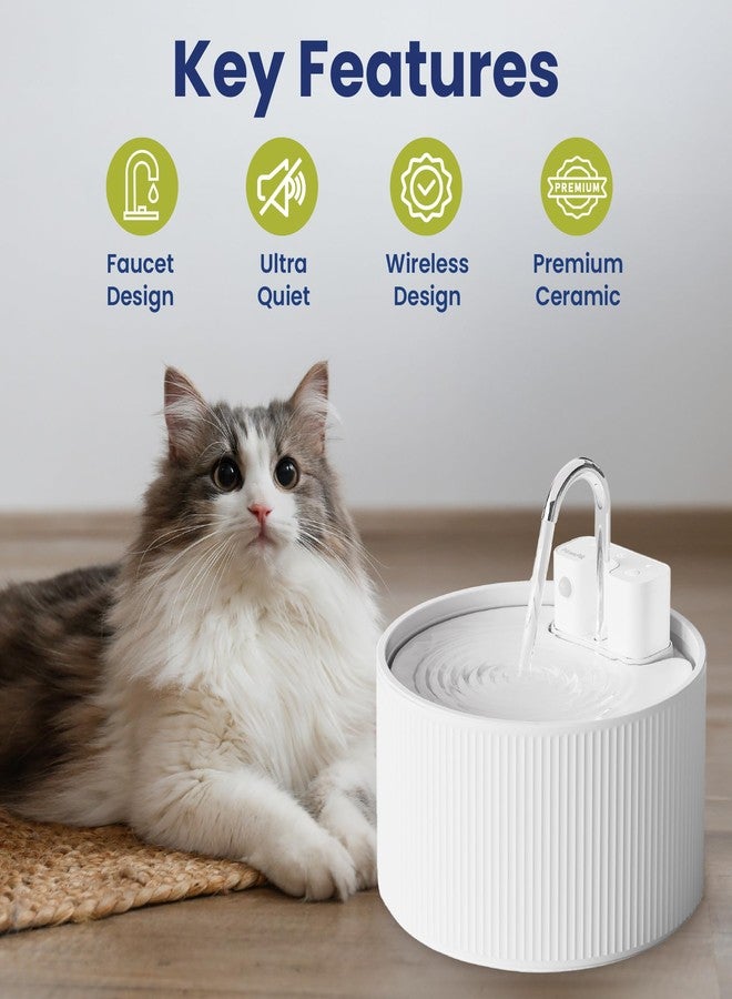 نافورة مياه القطط PawsPik CeramiFlow، نافورة سيراميك أوتوماتيكية للقطط مزودة بمستشعر حركة، نافورة لاسلكية قابلة لإعادة الشحن للحيوانات الأليفة، نافورة داخلية للقطط بسعة 9 أكواب، ترشيح متعدد الطبقات، آمنة للغسل في غسالة الأطباق، لون أبيض - Image 2