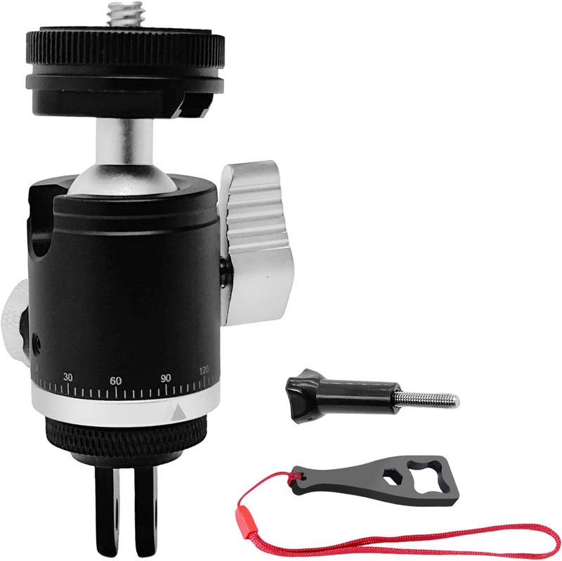 Sruim Aluminum Camera Tripod Mount Adapter with 360 Degree Rotation Mini Ball Head, 1/4"- 20 Screw Conversion Adapter Compatible with Go Pro Hero, DJI OSMO, Sony, Insta 360 and Other Action Cameras - Image 1