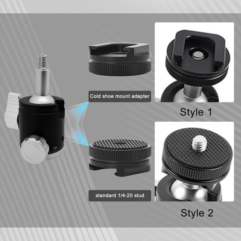 Sruim Aluminum Camera Tripod Mount Adapter with 360 Degree Rotation Mini Ball Head, 1/4"- 20 Screw Conversion Adapter Compatible with Go Pro Hero, DJI OSMO, Sony, Insta 360 and Other Action Cameras - Image 2